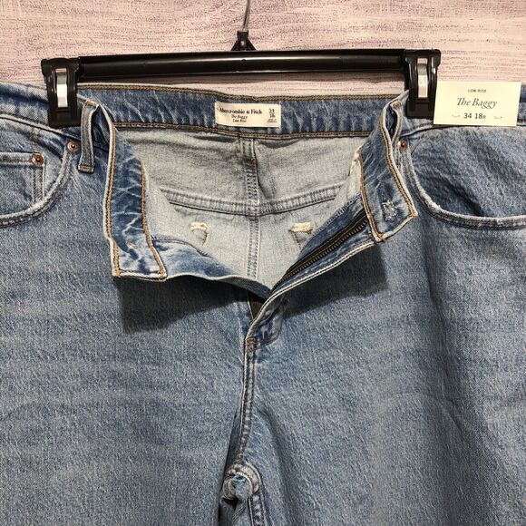 Abercrombie Fitch The Baggy Low Rise Jeans Raw Hem Med Wash 34X18R NWT See Desc - Picture 2 of 6